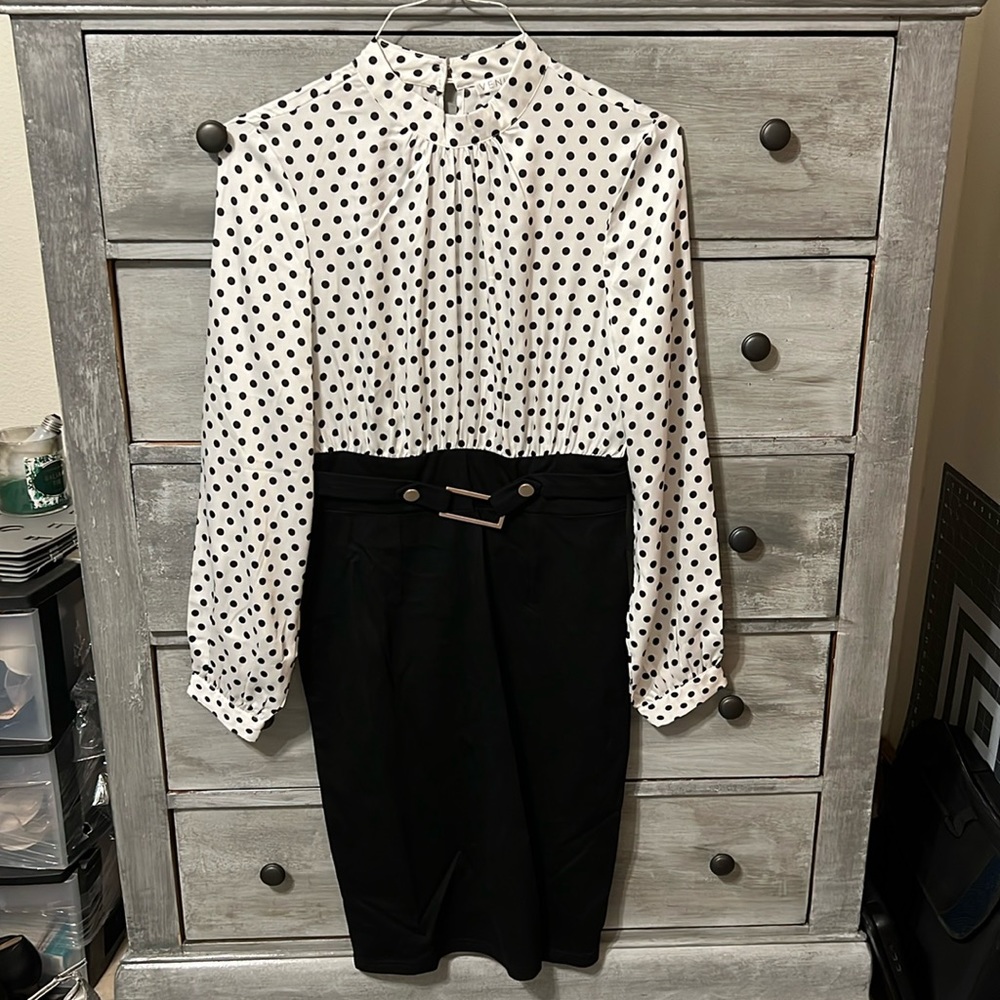 White and black polka dot dress